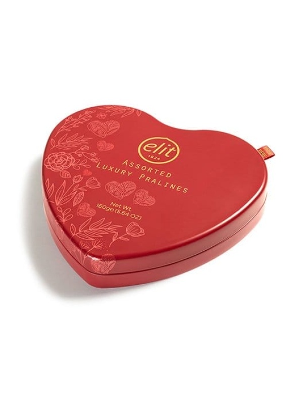 Elit Çikolata Luxury Pralines Çikolata Metal Kalp Kutu 160 Gr