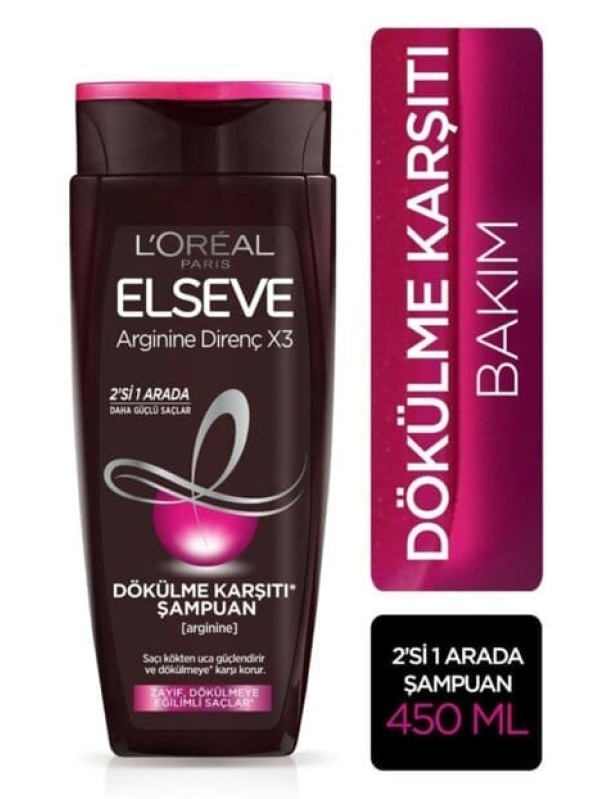 Elseve Şampuan Arginine Direnci X3 Anti-Loss 2'si 1 Arada 450 Ml