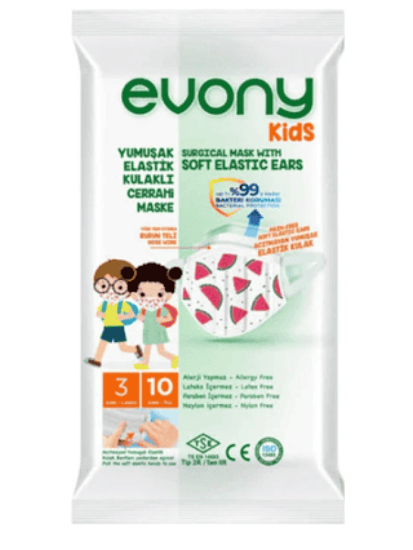Evony Yumuşak Elastik Kulaklı Cerrahi Maske Kids 10 Adet
