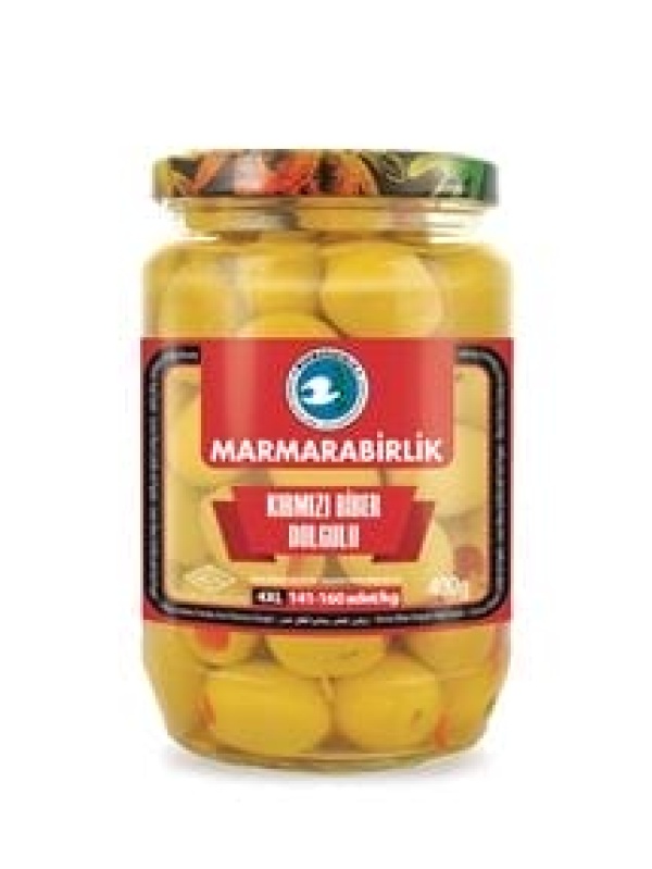 Marmarabirlik Yeşil Zeytin Kırmızı Biber Dolgulu Bardak 400 Gr