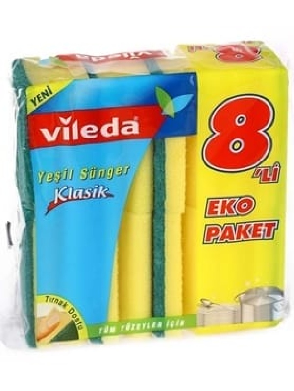 Vileda Yeşil Oluklu Sünger Ekonomik Paket 8'li